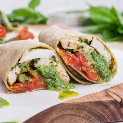 Chicken Pesto Wraps with Roasted Tomatoes